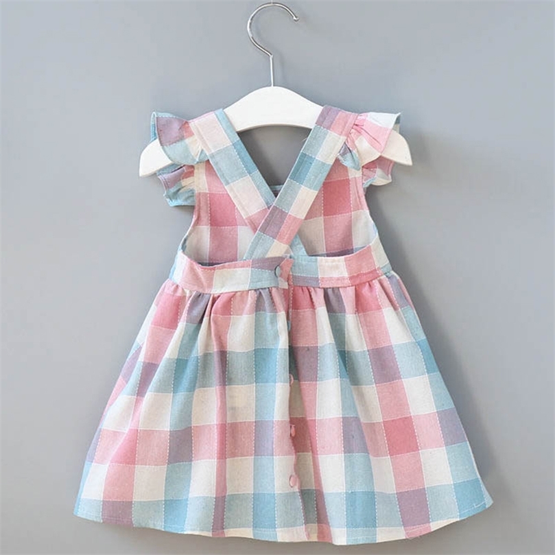Summer Girls Dress Korean Strap Plaid Casual Sleeveless Party Princess Dress Cute Childrens Baby Kids Girls Clothing 220707