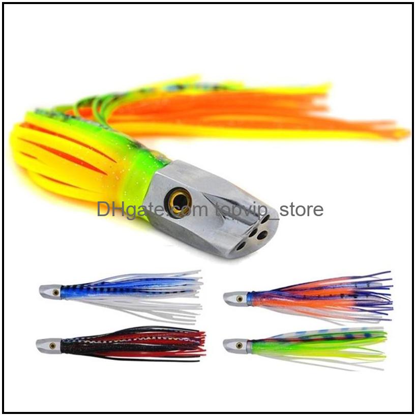 

1Pc Deep-Sea Seawater Fishing Lure 21Cm90G Copper Head Octopus Squid Skirt Bait Big Game Drag Marlin Tuna Trolling 27 Drop Delivery 2021 Bai