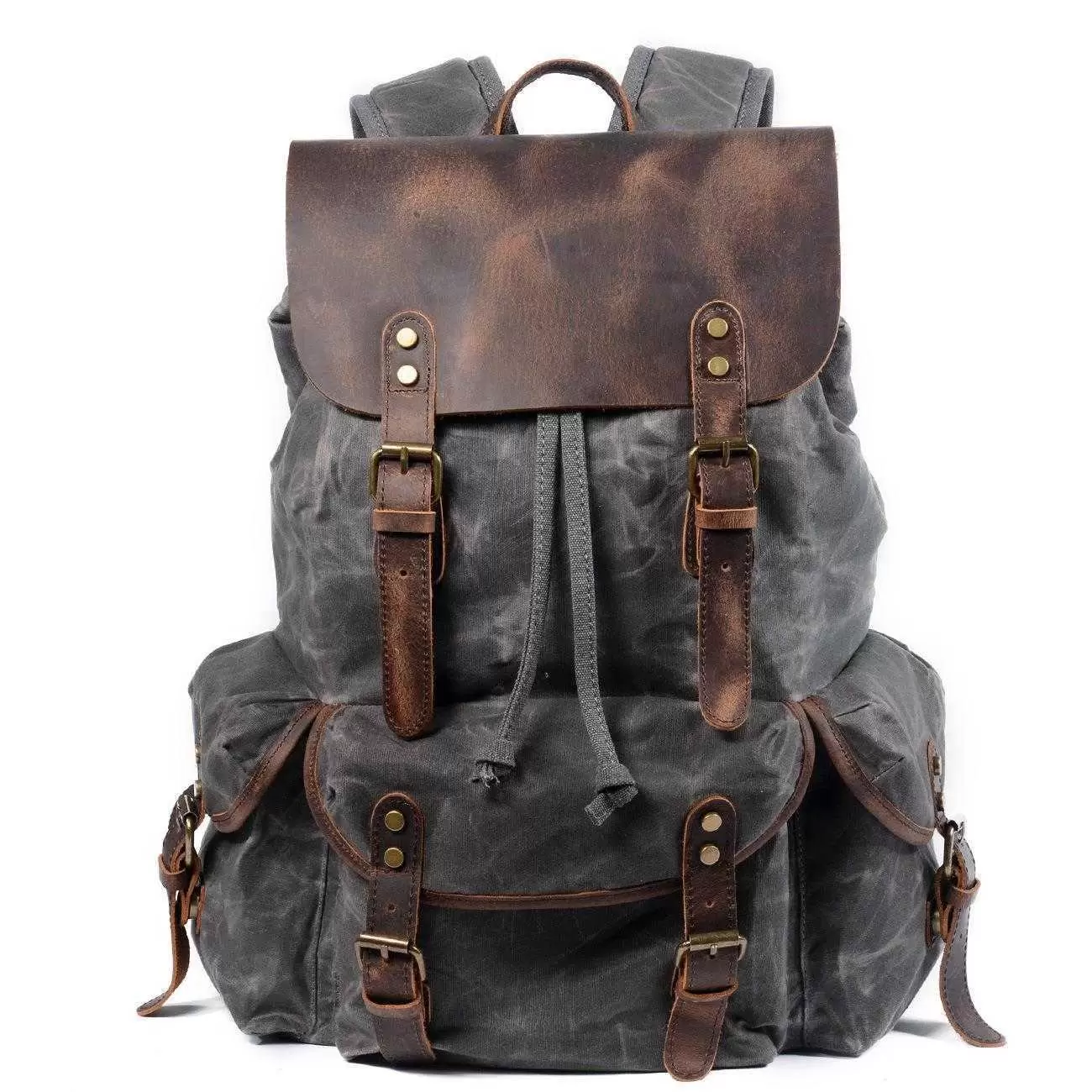 Suitcases Inclined Travel Canvas Bag Student Drawstring Leisure Oil Wax Backpack Trendy Man