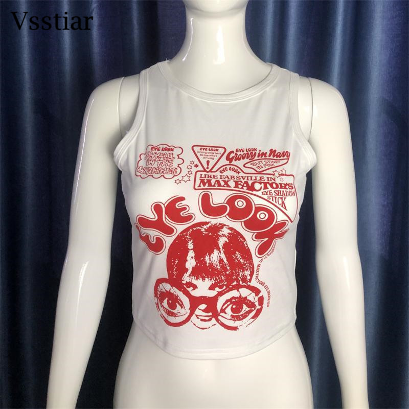 Vsstiar Summer Y2K Crop Top Fashion Printed Portrait Harajuku Streetwear Women Clothes O Neck Sexy Tube Tie Dye Tanks 220325