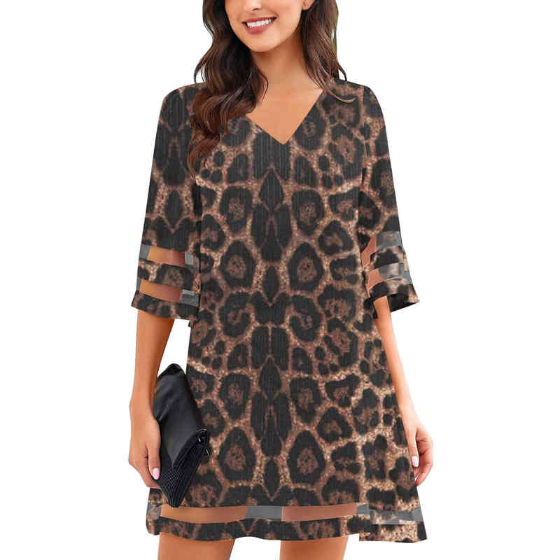 Spring Leopard Printed Vneck Maternity Dress Plus Size Woman Clothes Half Sleeve Pregnant Woman Chiffon Dress Floral Dress Cute J220628