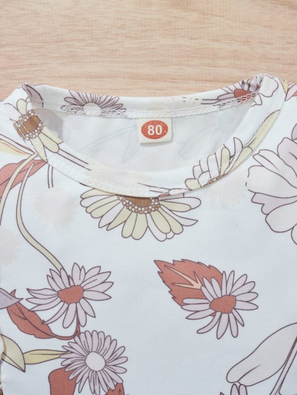 Toddler Girls Floral Ruffle Trim Top & Belted Skirt SHE