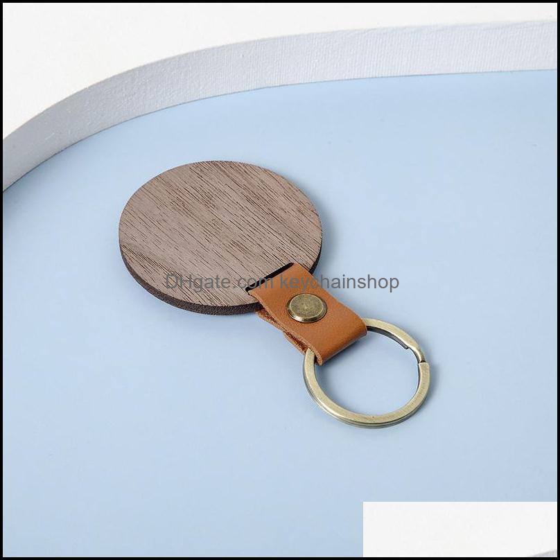 Keychains Fashion Accessories Blank Leather And Wood Keychain Rectange Round Wooden Key Ring For Personalized Engraving Carving Lage Decorat