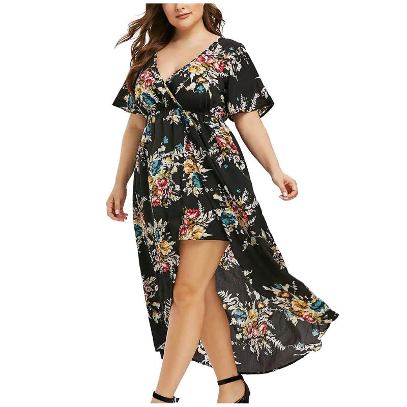 Plus Size Dresses Dress Women Floral Printed Sexy V-Neck Short Bell Sleeve High Low Split Long Maxi Vestidos -5XL #25, Black
Plus Size Dresses Dress Women Floral Printed Sexy V-Neck Short Bell Sleeve High Low Split Long Maxi Vestidos -5XL #25, Black