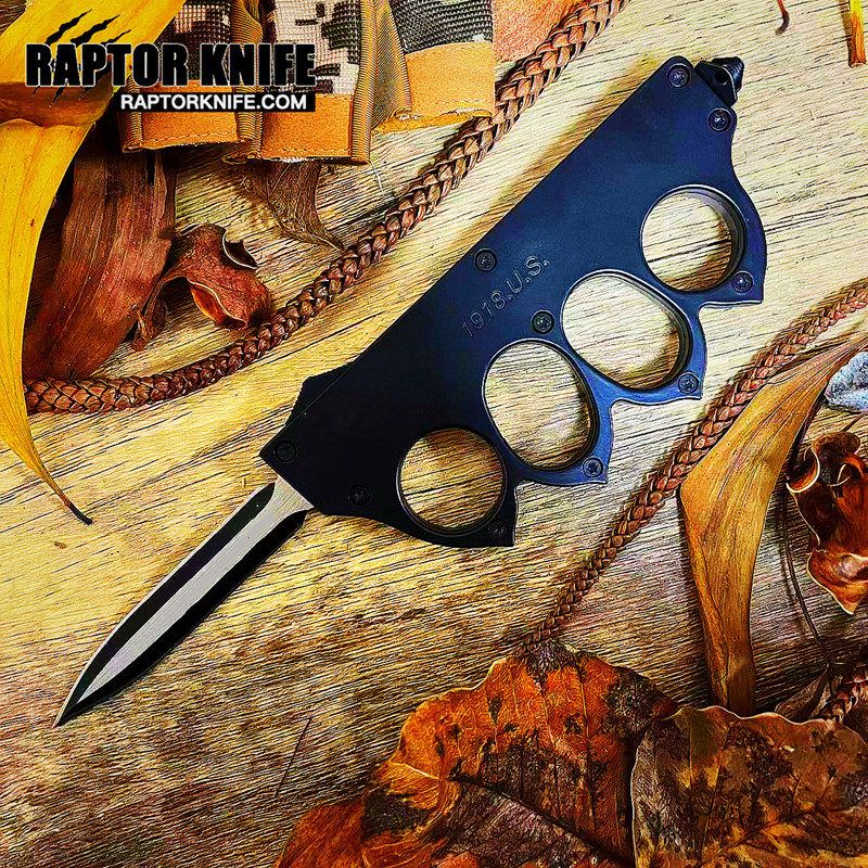US1918 Trench Tactical Knuckle double edged blade otf knife