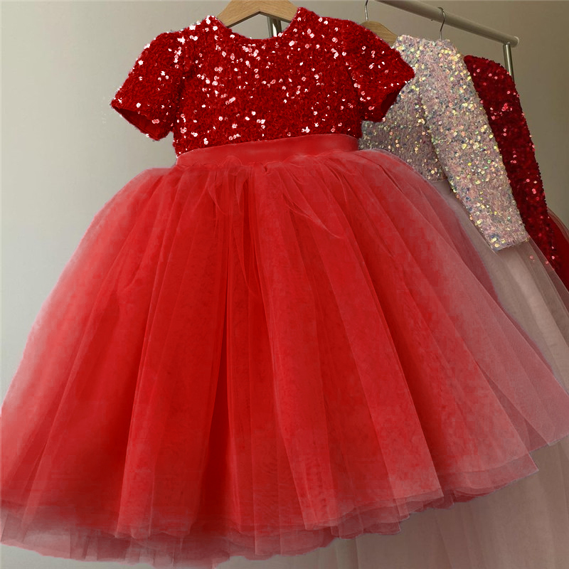 Girls Wedding Dress For Kids 3 8 Years Sequin Lace Tulle Princess Tutu Children Elegant Party Evening Formal Communion Prom Gown 220614
