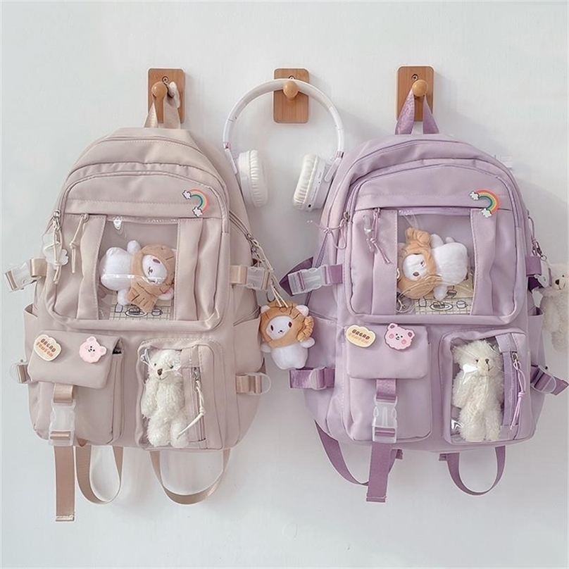 School Bags Largecapacity Cute Women MultiPocket Nylon Backpack Ins Junior Hig L220823