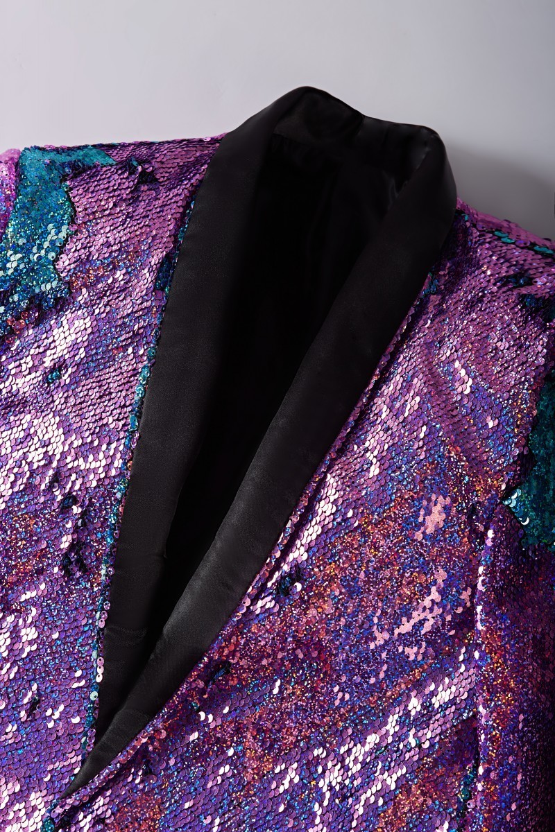 Men Shiny Sequin Glitter Embellished Blazer Jacket Men Nightclub Blazer Wedding Party Suit Jacket Stage Singers Clothes 220504