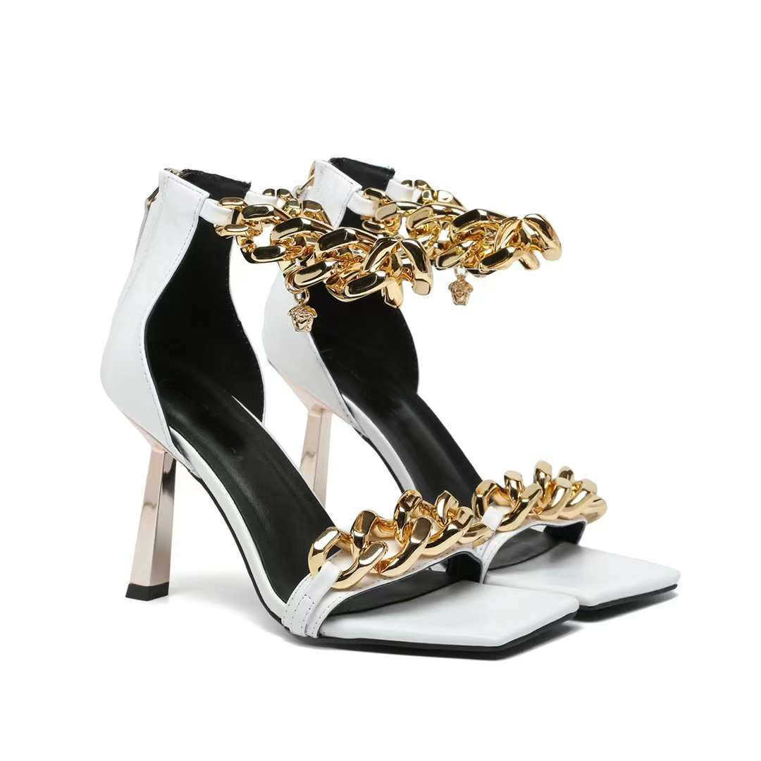 Designer Leather Sandal High Heels Women Chain Sandal With A -toned Heel Ladies Girls Summer Wedding Dress Shoes Big Size 42 NO391
Designer Leather Sandal High Heels Women Chain Sandal With A -toned Heel Ladies Girls Summer Wedding Dress Shoes Big Size 42 NO391