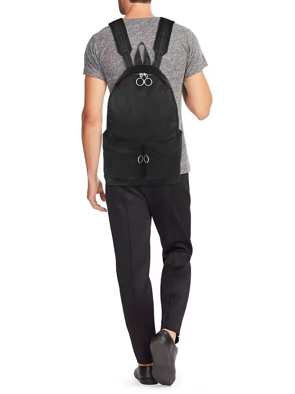 Men School Bags Backpack grey straps canvas belt black Computer package Hip hop multi purpose