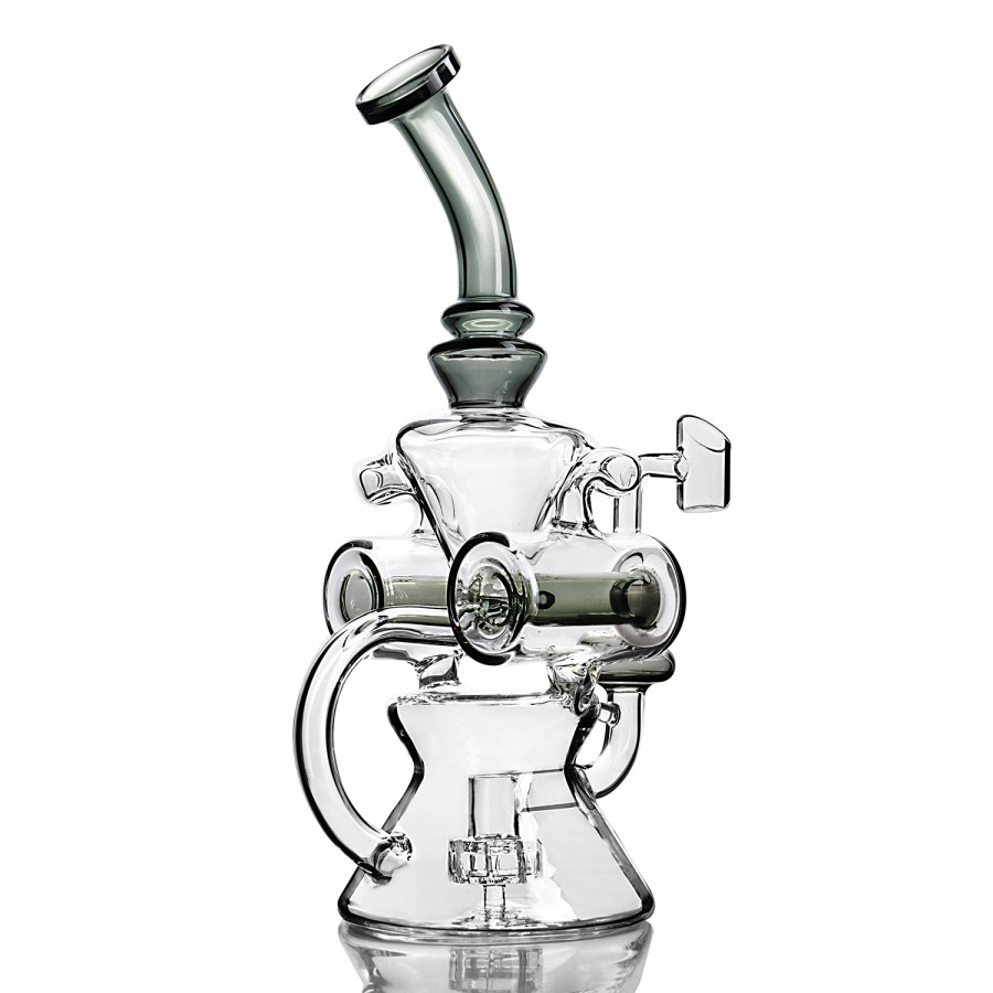 Unique Gray Beaker Bongs hookahs 25cm tall Thick Coil Bong Removable Freezable Bong Green Downstem Glass with Ceramic Nail