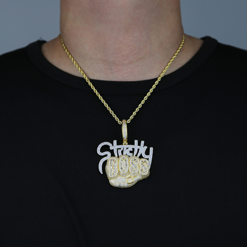 Iced Out Sparking Necklace Bling Baguette Cubic Zirconia Cz Intial Name Boss Letters pendent Necklaces for men boy Charm Hip Hop jewelry