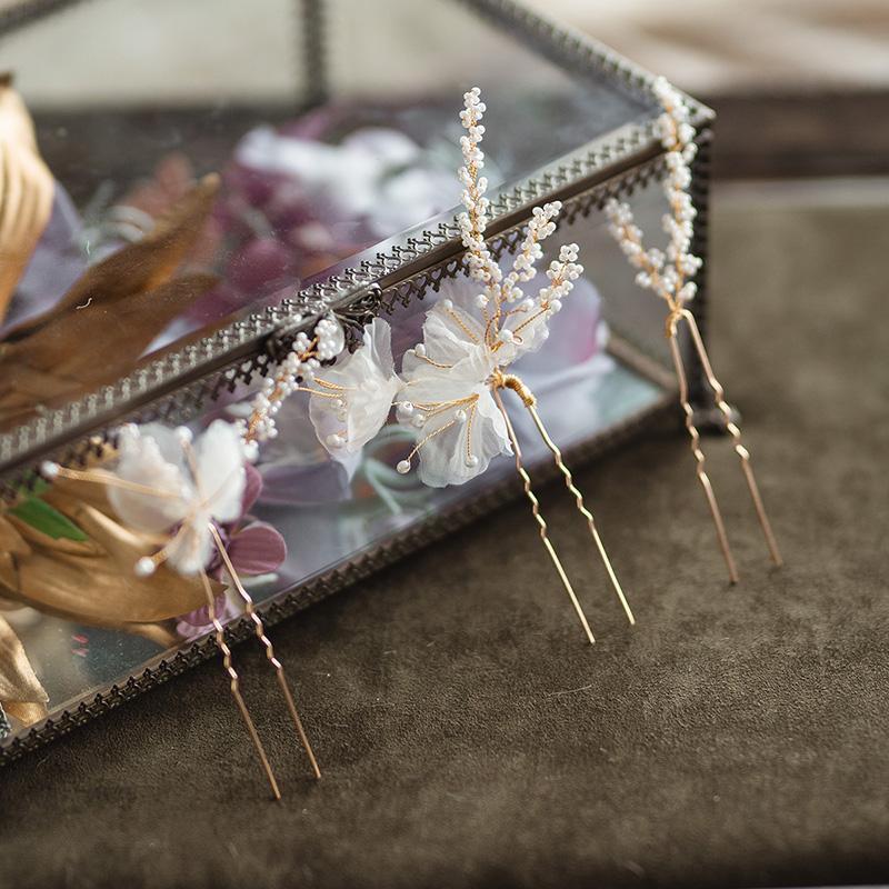 Bridal Jewelry Flower Floral Headpieces Headdress Pearl Hair Clips Pins Women Girl Bridesmaids Hairpin Bride Wedding Accessories 0615