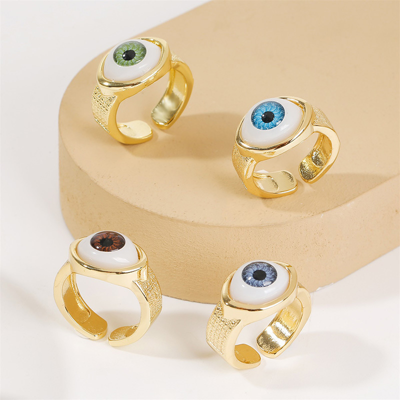 Trend Electroplating Gold Color Preservation Glass Eyes Open Jane European Personality Fashion Ring Female Jewelry CX220318