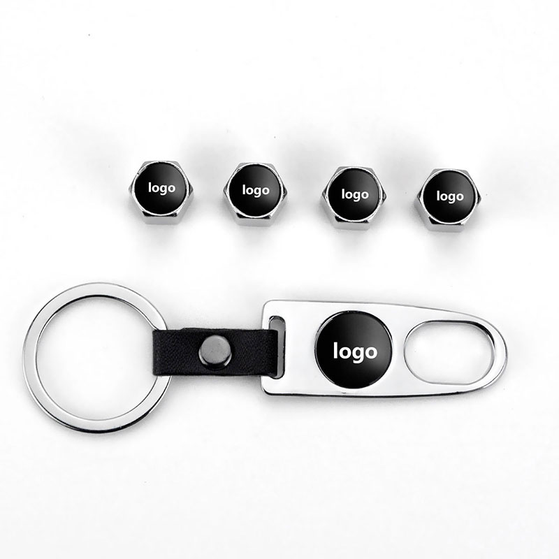 Car Tire Valves Stems Caps Nut Keychain Wrench buckle Car Wheel valve Cover modified Set