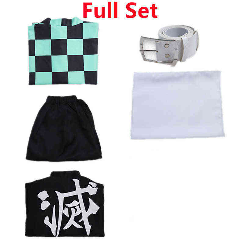 Aldult Kids Demon Slayer Kimetsu no Yaiba Tanjirou Kamado Cosplay Come Kimono Cloak Halloween Party Anime Clothes Uniform Set L220715