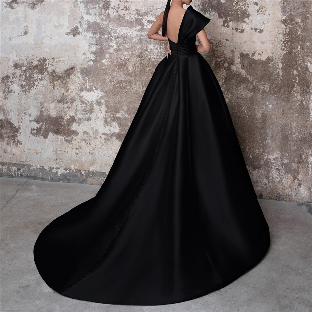 Elegant Satin Evening Prom Dresses Long 2022 Black Formal Gowns One Shoulder Abiye Gece Elbisesi Robes De soirée Vestidos Festa 2022