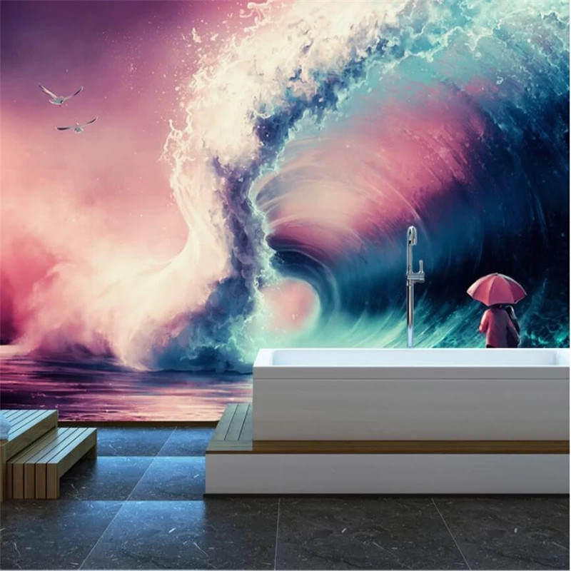Custom large mural green silk cloth wallpaper HD naked sea wave couple living room wall papel de pared Waterproof