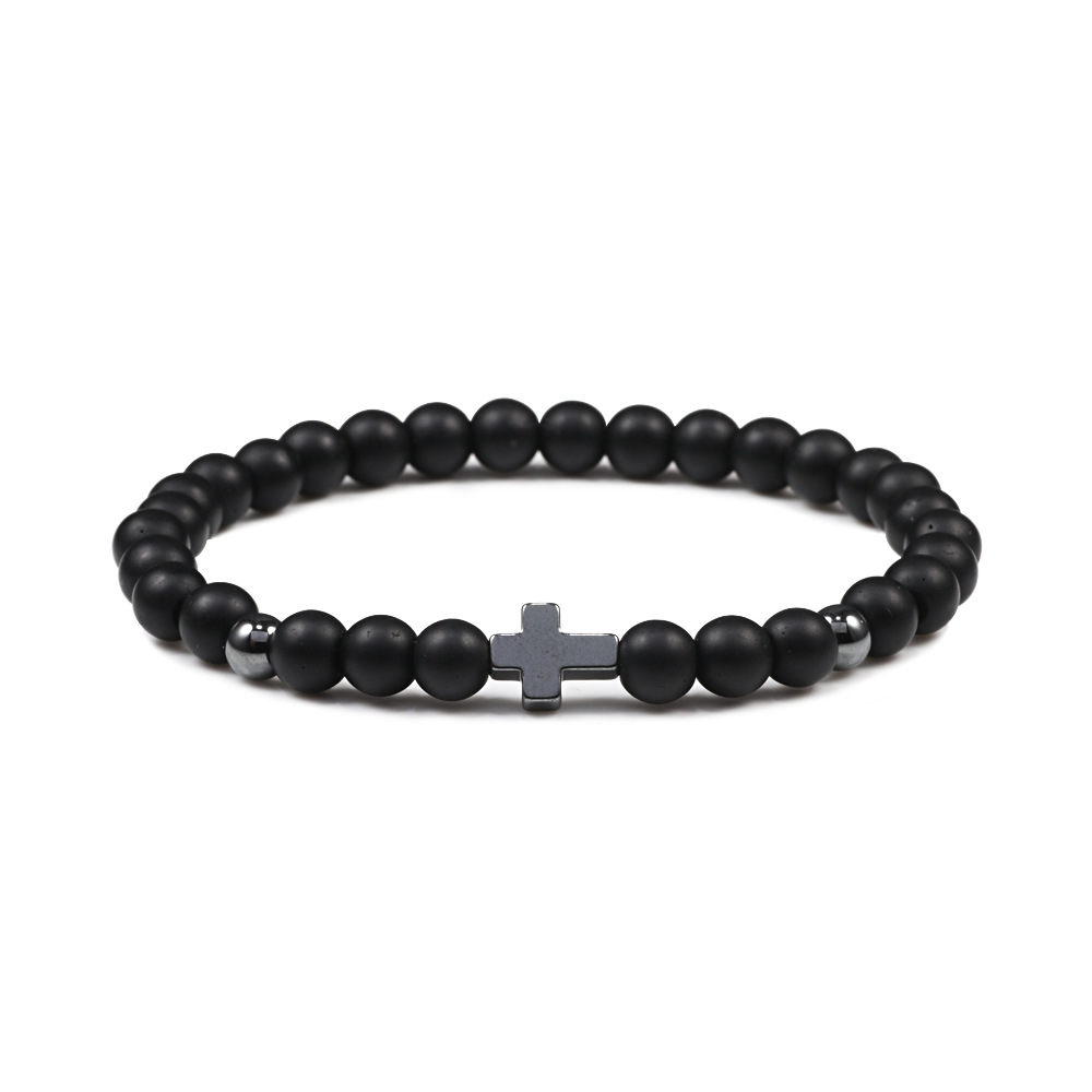 Prayer Men Women Bracelet Hematite Cross 6MM Natural Stone Bead Strand Bracelets Bangle Jesus Yoga Homme Jewelry Gift