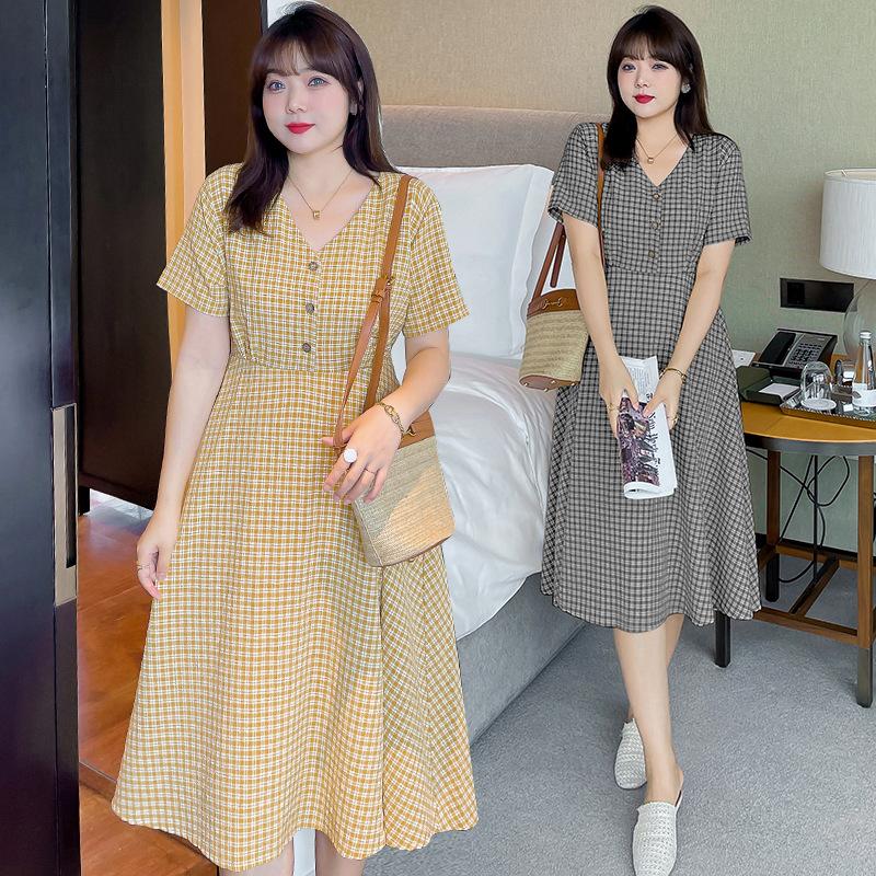 Plus Size Dresses Women's Summer V-neck Plaid Back Tie High Waist Slim Fit Dress, Yellowshort
Plus Size Dresses Women's Summer V-neck Plaid Back Tie High Waist Slim Fit Dress, Yellowshort