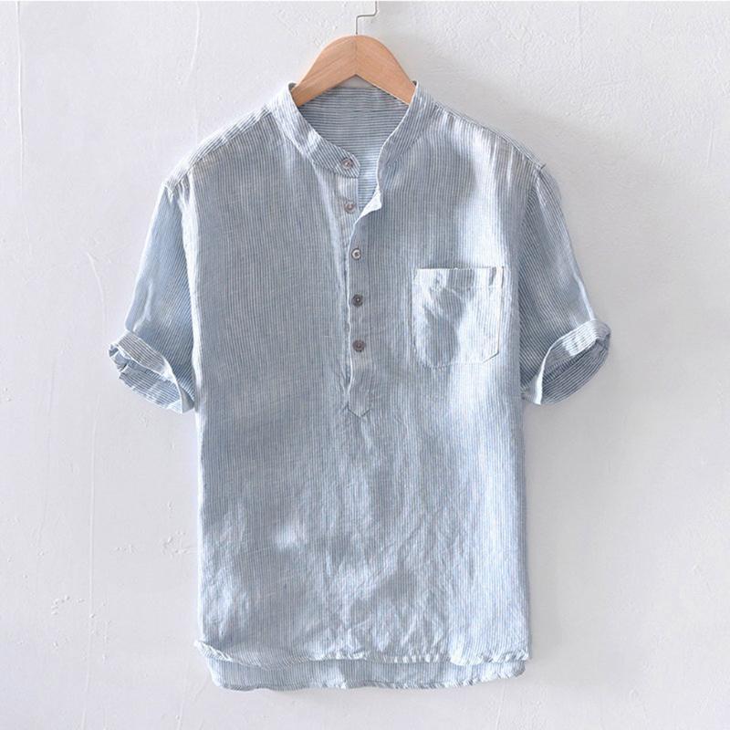 Men's Baggy Stripe Cotton Linen Short Sleeve Button Pocket Chemise Homme Manche Court Tops Blouse Casual Shirts, Blue
Men's Baggy Stripe Cotton Linen Short Sleeve Button Pocket Chemise Homme Manche Court Tops Blouse Casual Shirts, Blue