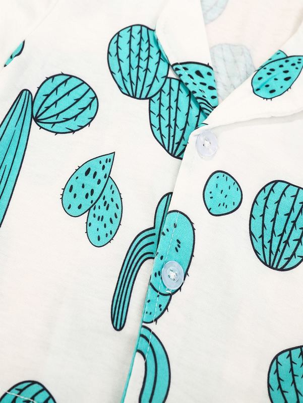 Toddler Boys Cactus Print Lapel Collar PJ Set SHE