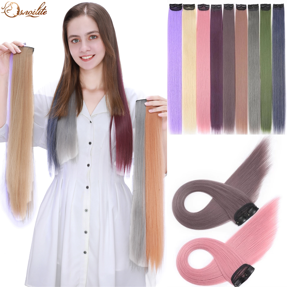 Costume Accessories Synthetic 1Pack Long Multi-colors Straight Clip In Hair Extensions Colored Party Highlights Hairpiece For Girls Party