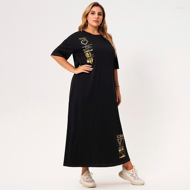 Plus Size Dresses Women's Summer Long Skirt Large Black Round Neck Short Sleeves Loose Printed With Golden Letters Casual University Echm22
Plus Size Dresses Women's Summer Long Skirt Large Black Round Neck Short Sleeves Loose Printed With Golden Letters Casual University Echm22