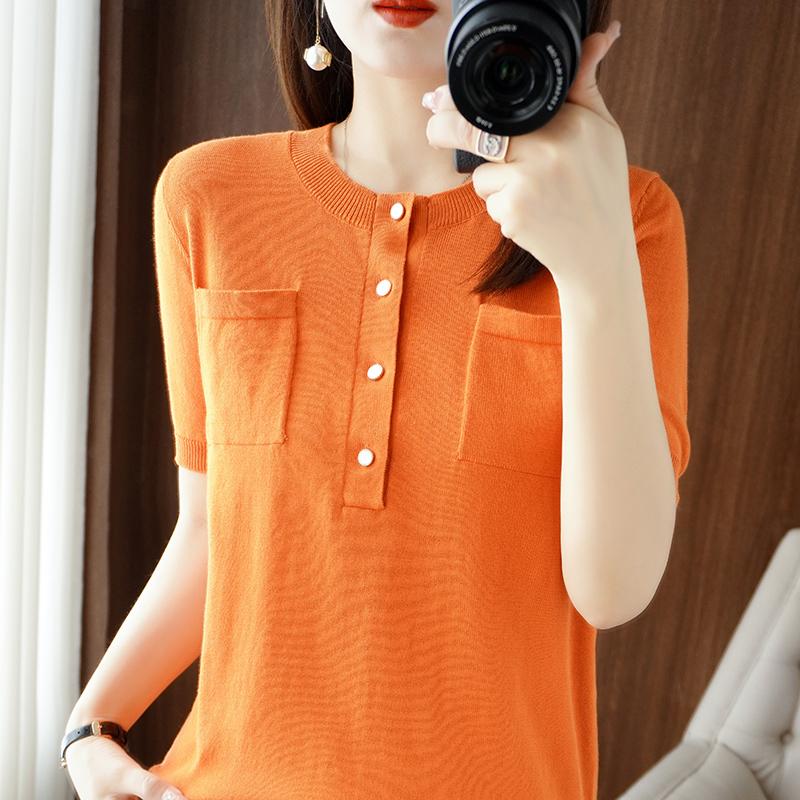 Women's T-Shirt Short-sleeved Women's Summer Thin Fashion Half-open Collar Knitted Half-sleeve Top Round Neck Loose Casual Short Sleeves, Black
Women's T-Shirt Short-sleeved Women's Summer Thin Fashion Half-open Collar Knitted Half-sleeve Top Round Neck Loose Casual Short Sleeves, Black