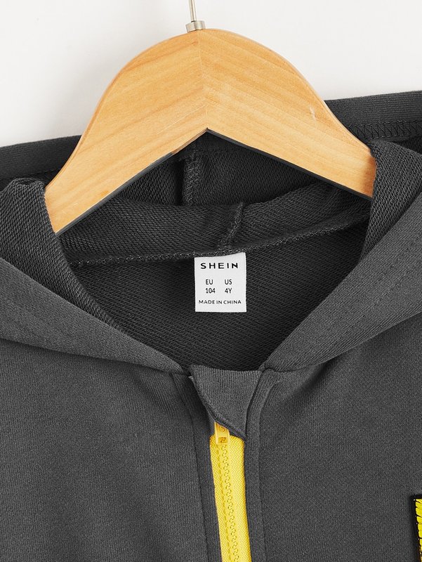 Toddler Boys Letter Patched Zipper Front Hoodie SHE