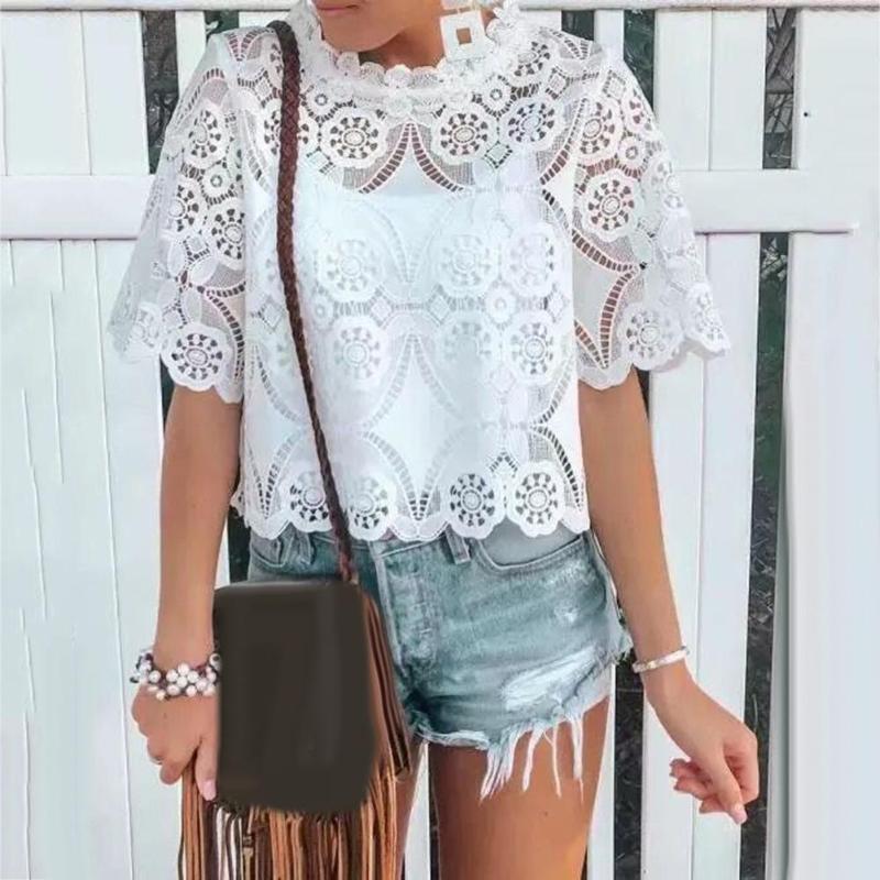 Women's Blouses & Shirts Blouse Fashion Womens Top Sexy Women Summer Half Sleeve T-shirt Lace See Through Hollow Out, White
Women's Blouses & Shirts Blouse Fashion Womens Top Sexy Women Summer Half Sleeve T-shirt Lace See Through Hollow Out, White