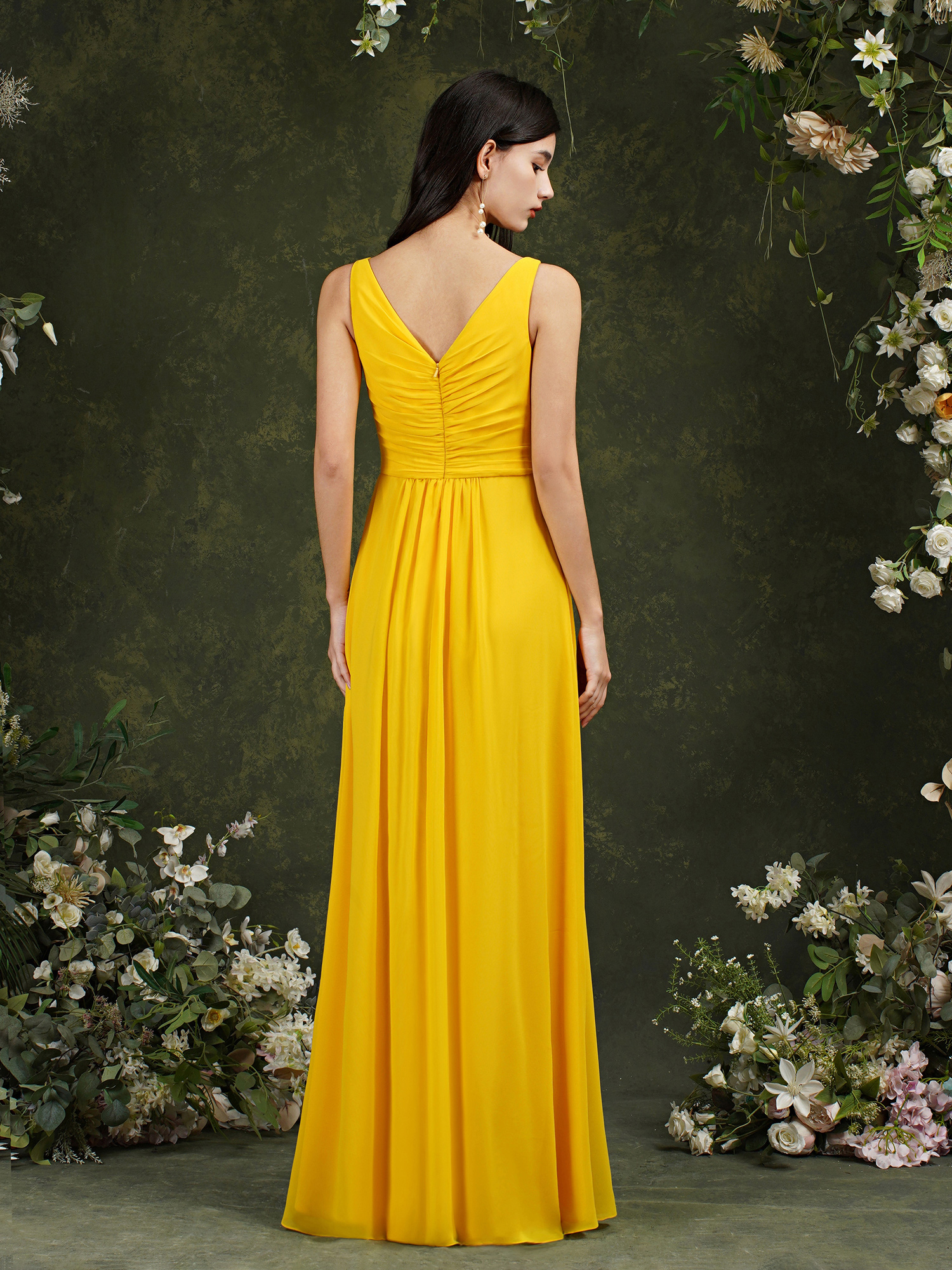 Fashion Yellow Chiffon Bridesmaid Dress A Line Long Maid Of Honor Gown Summer Wedding Custom Made BM3107