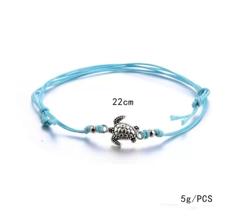 Adjustable Bohemian Ancient Silver Sea Turtle Anklet Bracelet Chain for Women Blue Black Wish Braided Rope Foot Chain Ankle Bracelets Summer Ocean Bea