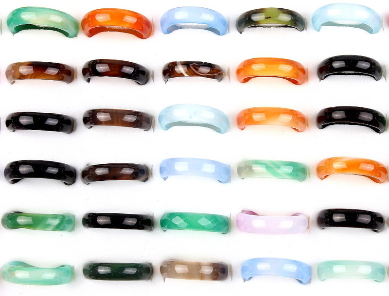 Wholesale Bulk Lots Womens 50Pcs Smoothy Mixed color Stone Finger Rings Band Couple Wedding Engagement Mens FREE 220413