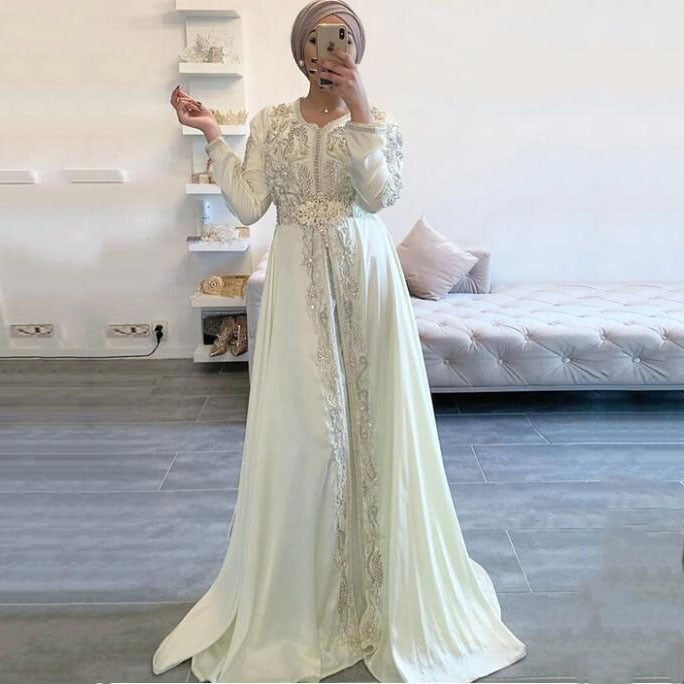 Elegant White Moroccan Kaftan Evening Dresses Long Sleeve Lace Beaded Islamic Dubai Saudi Arabic Formal Party Gowns Abaya Prom Dress Special Occasion Wear, Hunter
Elegant White Moroccan Kaftan Evening Dresses Long Sleeve Lace Beaded Islamic Dubai Saudi Arabic Formal Party Gowns Abaya Prom Dress Special Occasion Wear, Hunter