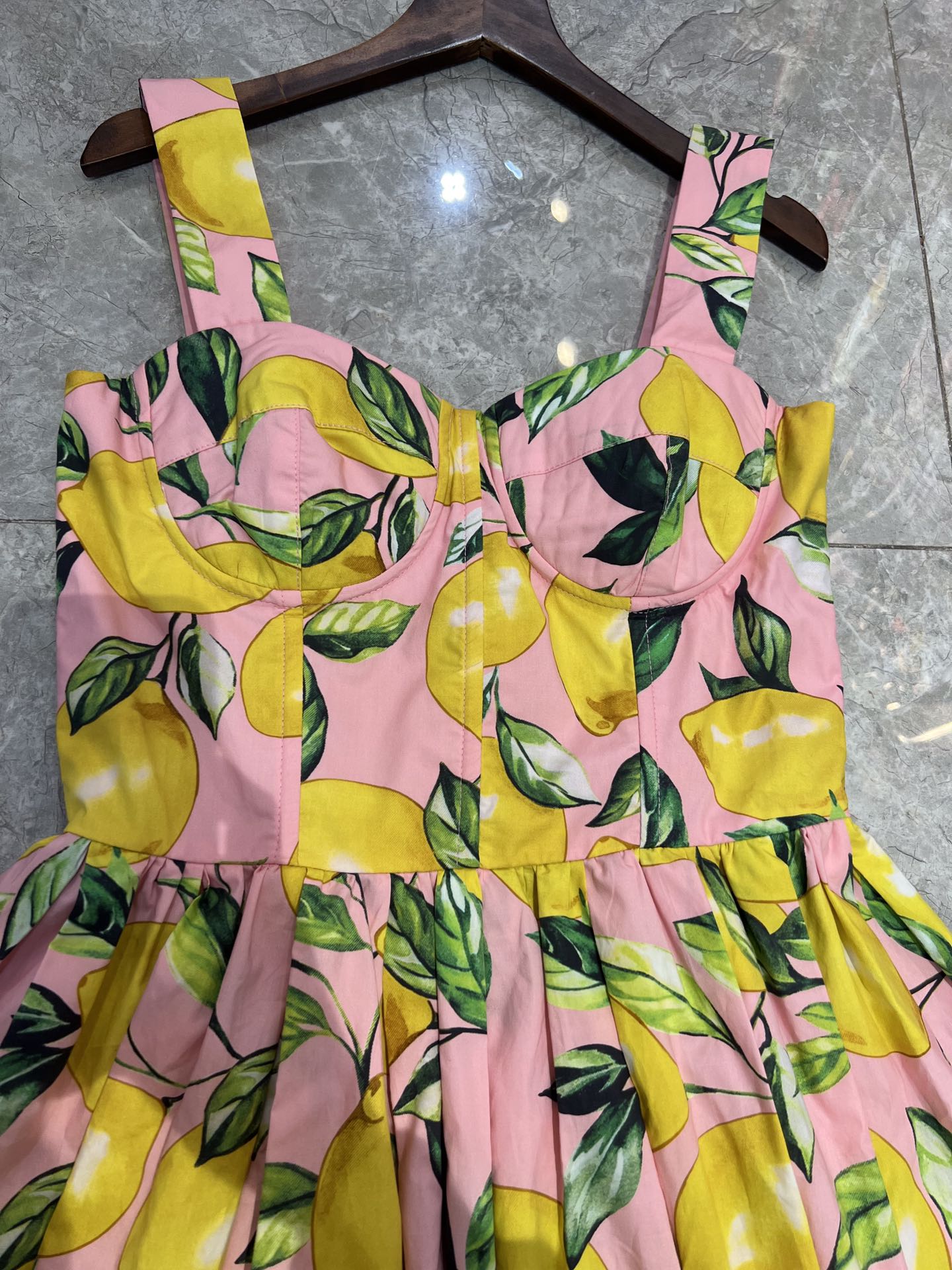 European luxury dress designer design green foundation makeup lemon cotton suspender dress