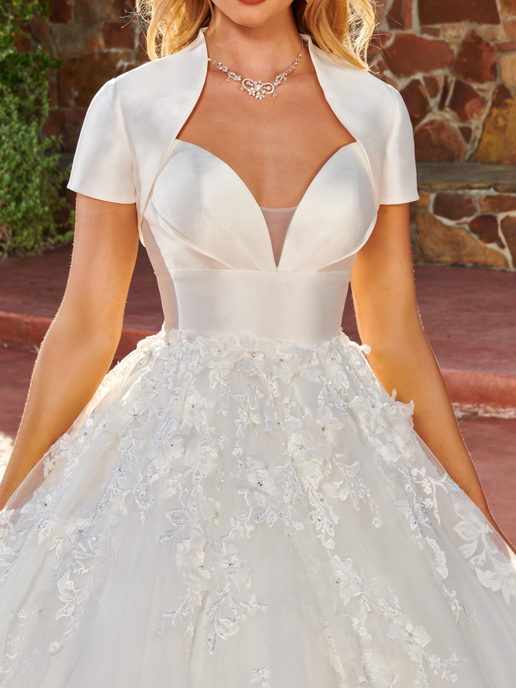 Fancy Ball Gown Wedding Dresses with Cape Bridal Gowns Court Train Sweetheart Spaghetti Tulle Organza with Applique