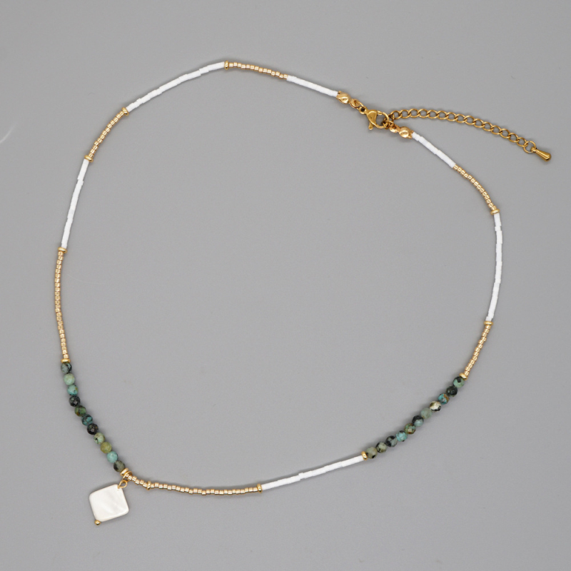Miyuki Glass Beads White Pearl Evil Eye Pendant Necklace Summer Jewelry