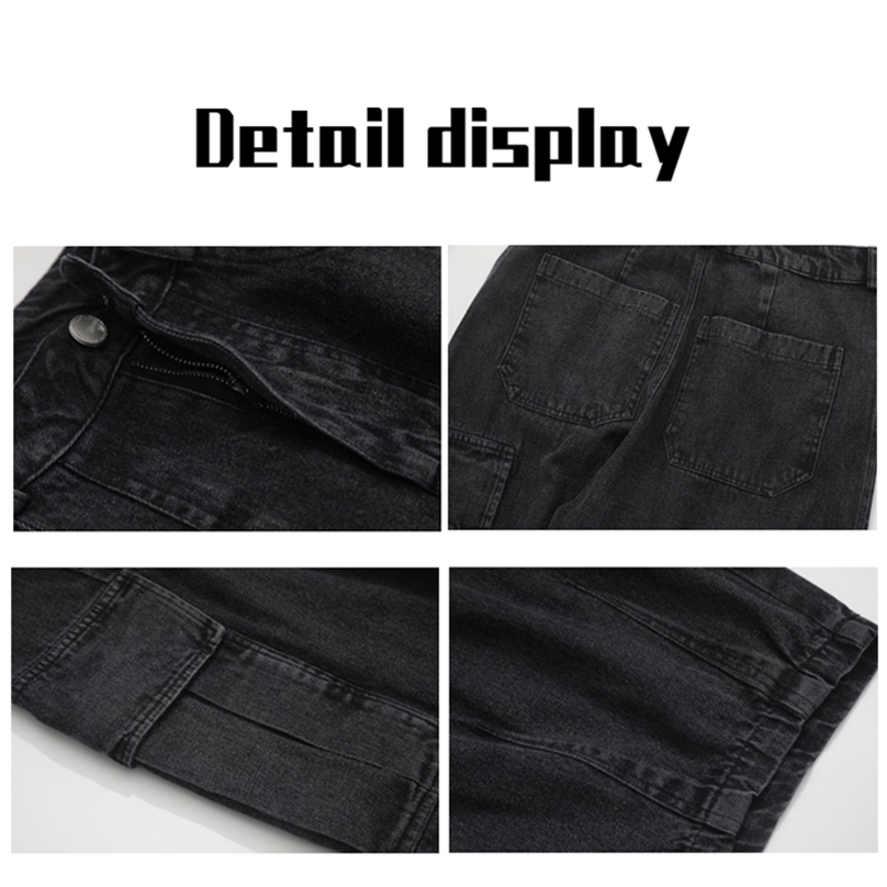 Celana Jeans Longgar HOUZHOU Denim Pria Kaki Lebar Hitam Kargo Streetwear Korea Hip Hop Harajuku 220817