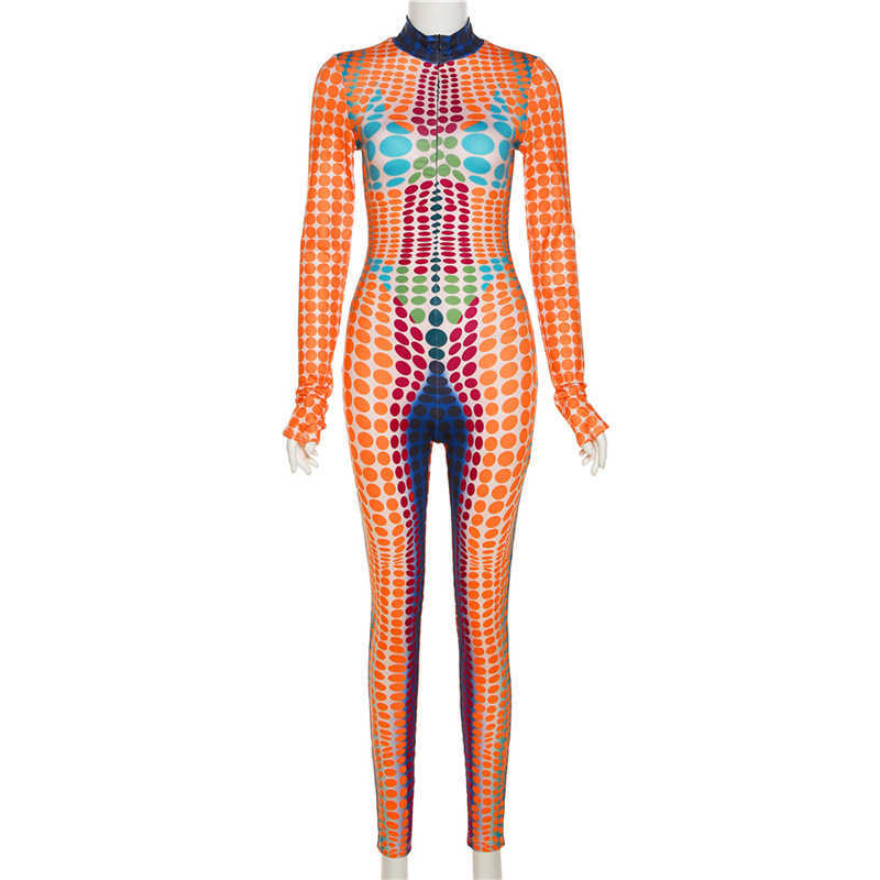 2023 autumn women's new fashion print long sleeve round neck high waist bodysuit women