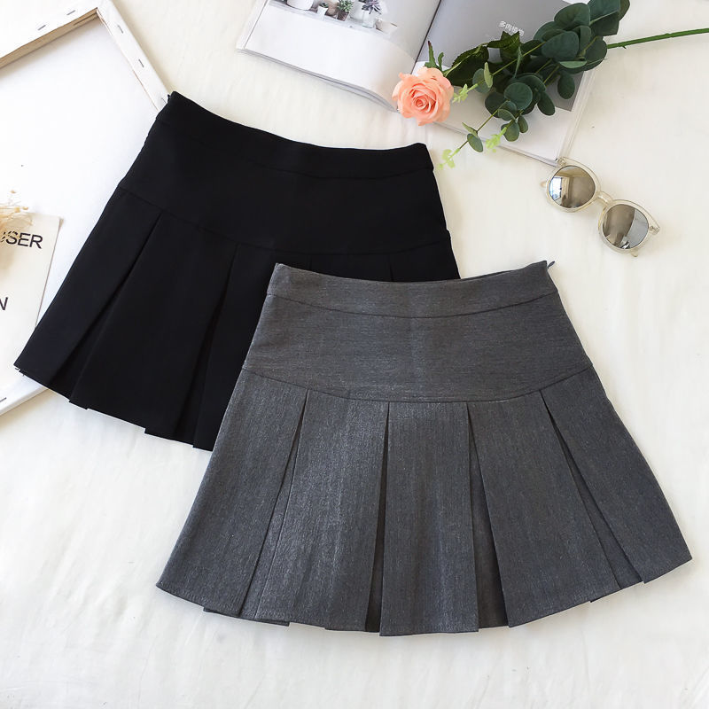 HOUZHOU Vintage Gray Pleated Skirt Women Kawaii High Waist Mini Skirts Korean Fashion School Uniform Harajuku Streetwear Spring 220322