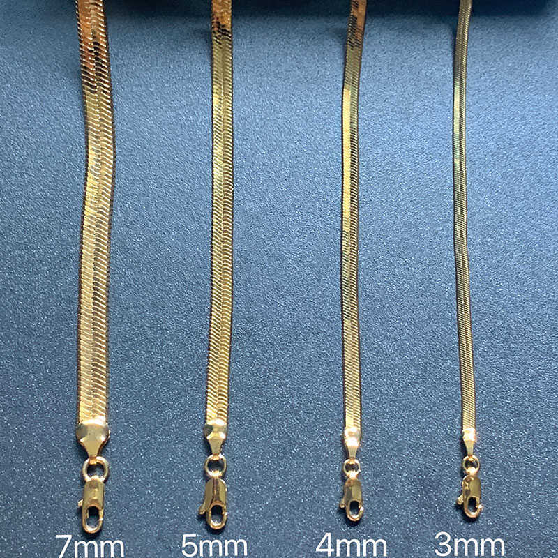 3 4 5 7mm Wide Flat Herringbone Necklace For Men Bone Chain Chokers 18k Gold Filled Vintage Miami Jewelry