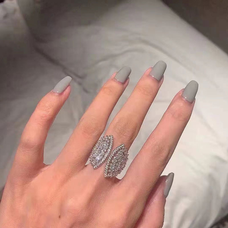 Choucong Ins Top Sell Wedding Rings Simple Fashion Jewelry 925 Sterling Silver Marquise Cut 5A Cubic Zircon Eternity Women shell Open Adjustable Ring 