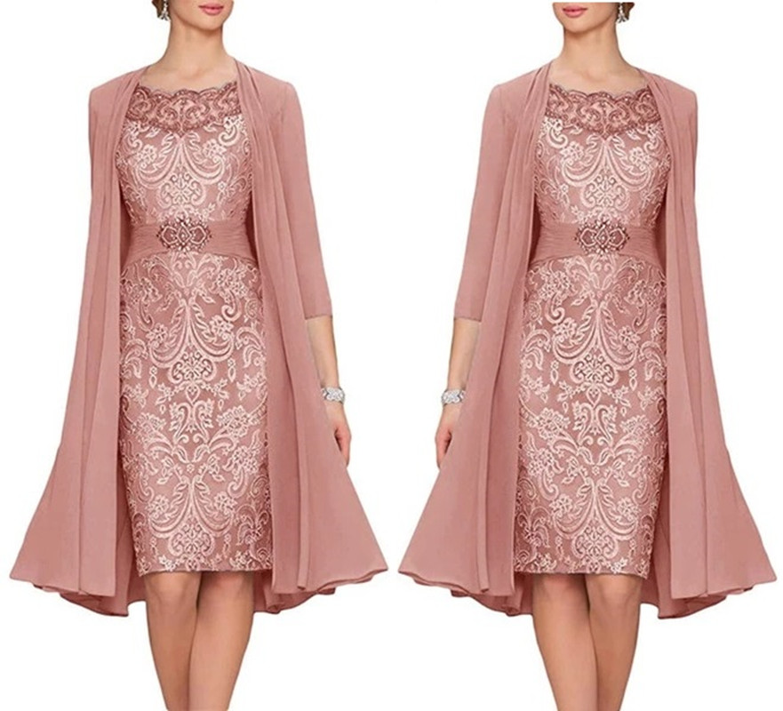 New Mother of the Bride Dresses With Chiffon Jacket Lace Satin Sheath Short Knee length Women Cocktail Party Celebrity Gowns
New Mother of the Bride Dresses With Chiffon Jacket Lace Satin Sheath Short Knee length Women Cocktail Party Celebrity Gowns