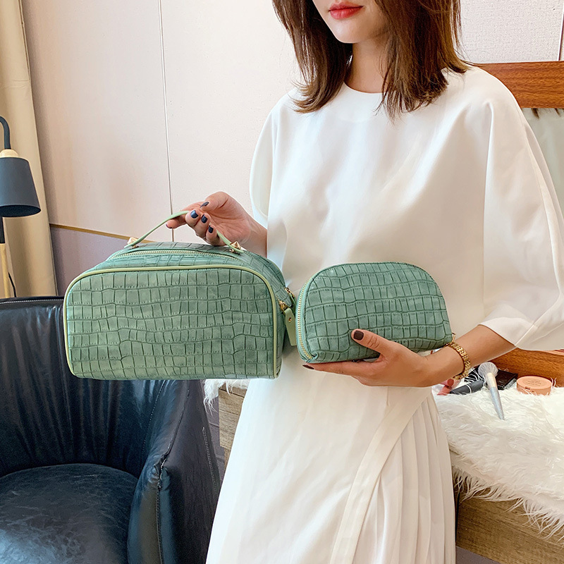 2 Pieces Travel Simple Fashion Cosmetic Case Women's Double Zipper Organizer Cosmetic Bags Tone Pattern Hand Wash Box Makeup Bag 220613