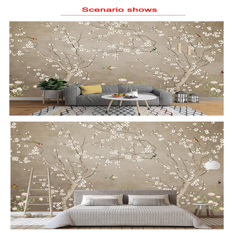 Custom flower and bird wallpaper new Chinese pastoral flower living room bedroom sofa background wall hotel decorative mural