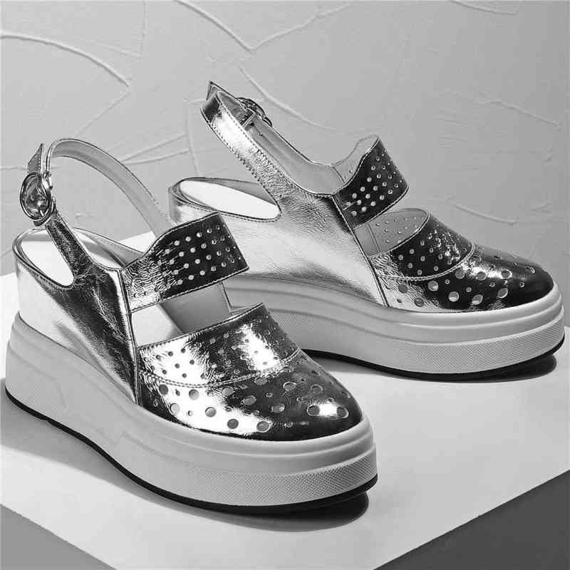 Women Back Strap Genuine Leather Wedges High Heel Roman Gladiator Sandals Female Round Toe Platform Pumps Shoes Casual Shoes Y220421