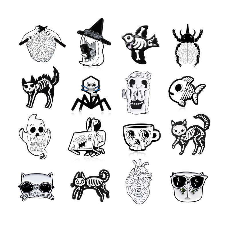 Fashion creative clothing accessories badge compilation brain lift table girl Cat Ghost combination Brooch