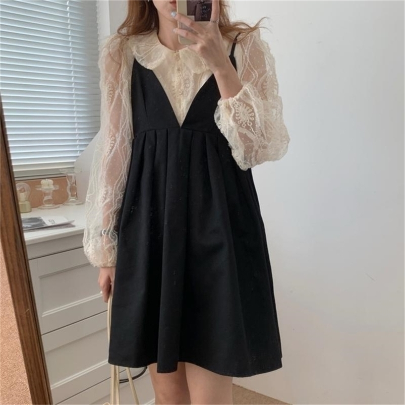 Casual Lace Basic Korean Princess Sweet Shirts Fashion Black A Line Slip Dresses All Match Two Piece Sets 210525, Photo color
Casual Lace Basic Korean Princess Sweet Shirts Fashion Black A Line Slip Dresses All Match Two Piece Sets 210525, Photo color