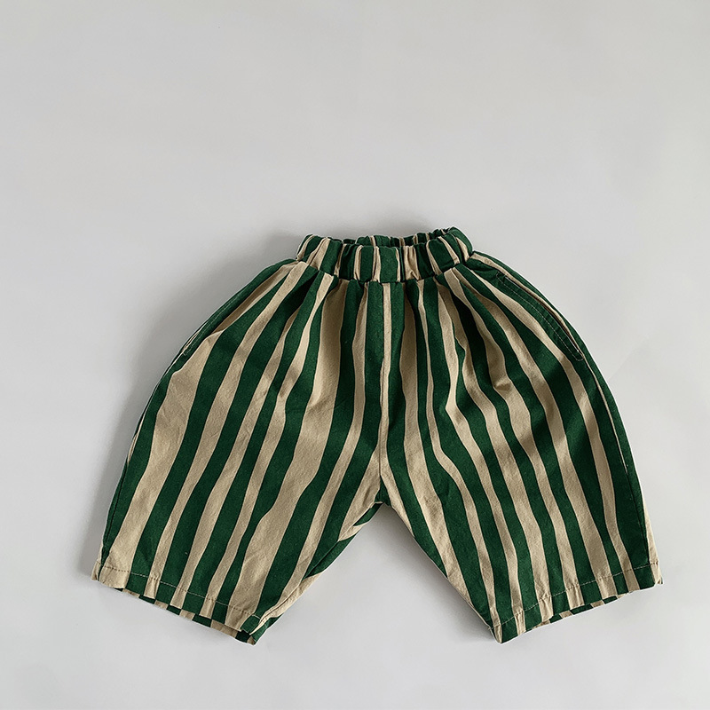 Kid Boy Personality Irregular Stripes Calf-length Pants Cute Baby Girl Fashion Breathable Thin Cotton Trousers 220512